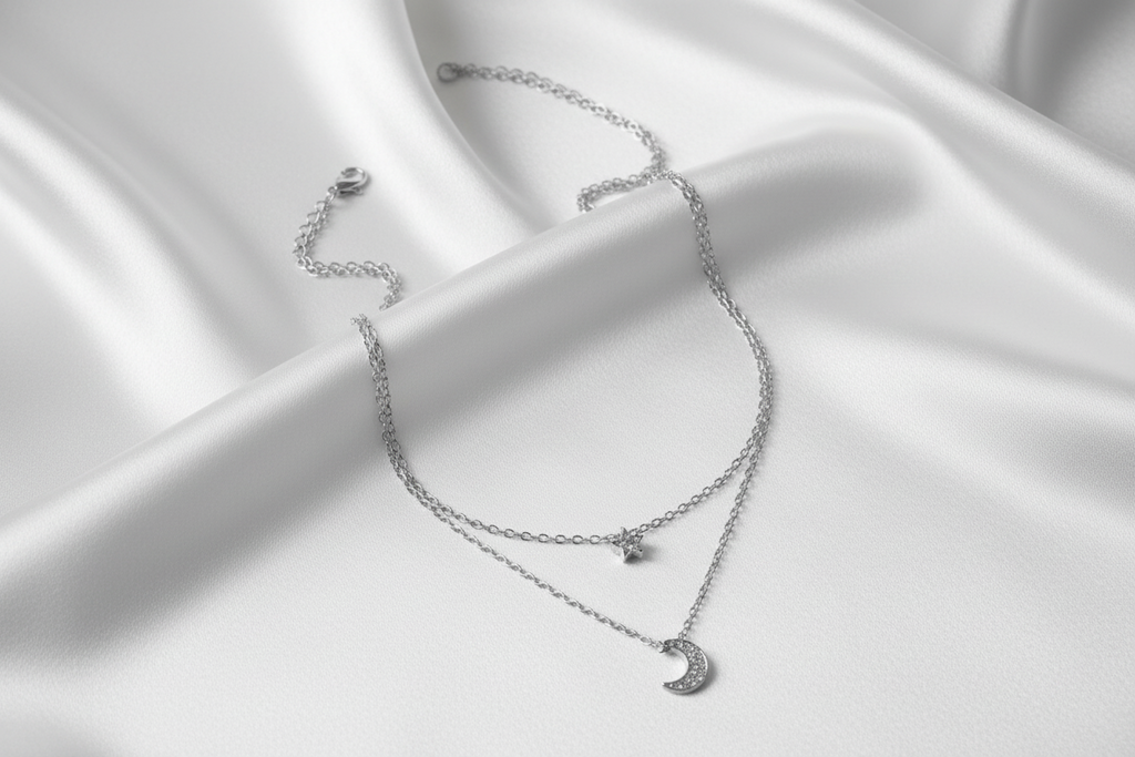 Double Layered Star and Moon Pendant Necklace