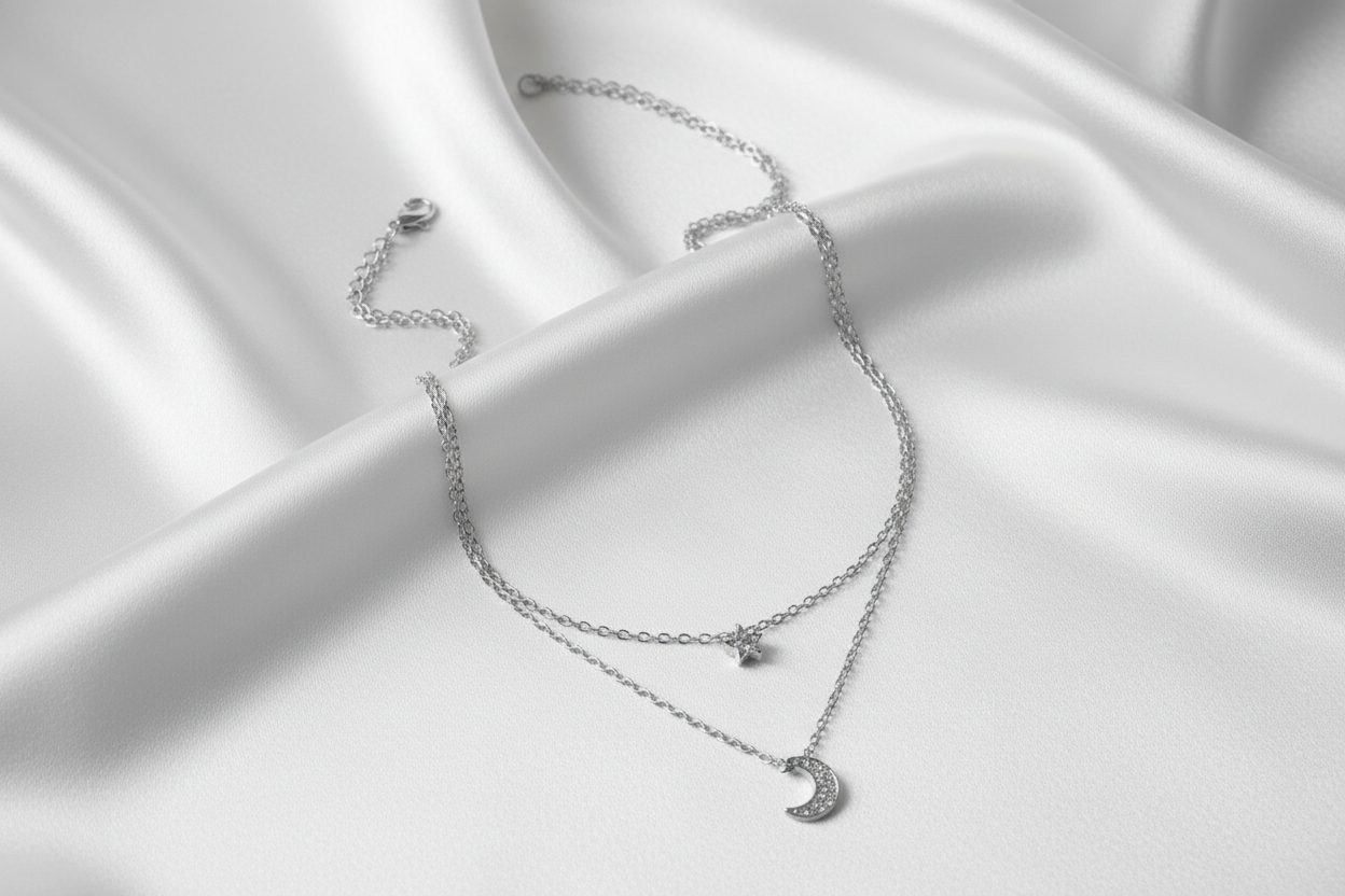 Double Layered Star and Moon Pendant Necklace