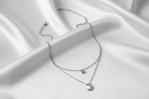 Double Layered Star and Moon Pendant Necklace
