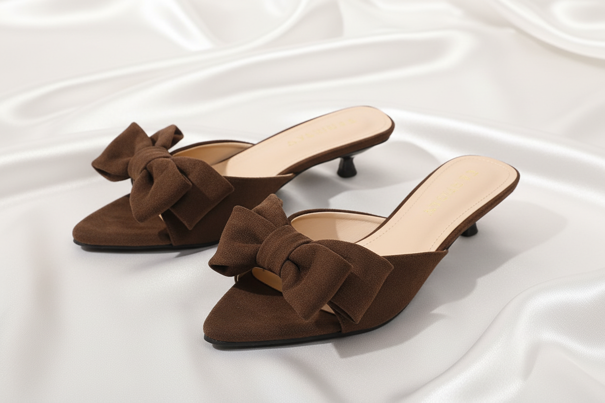 Bow-Kitten Heel Sandals