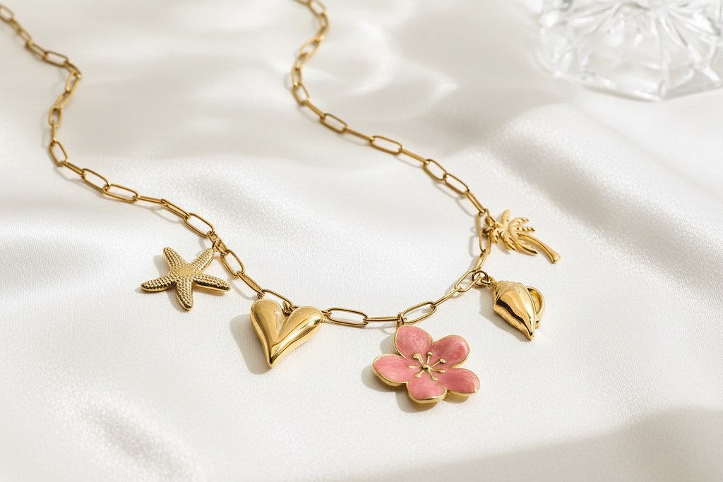 Beach Theme Pendant Necklace with Resin Flower