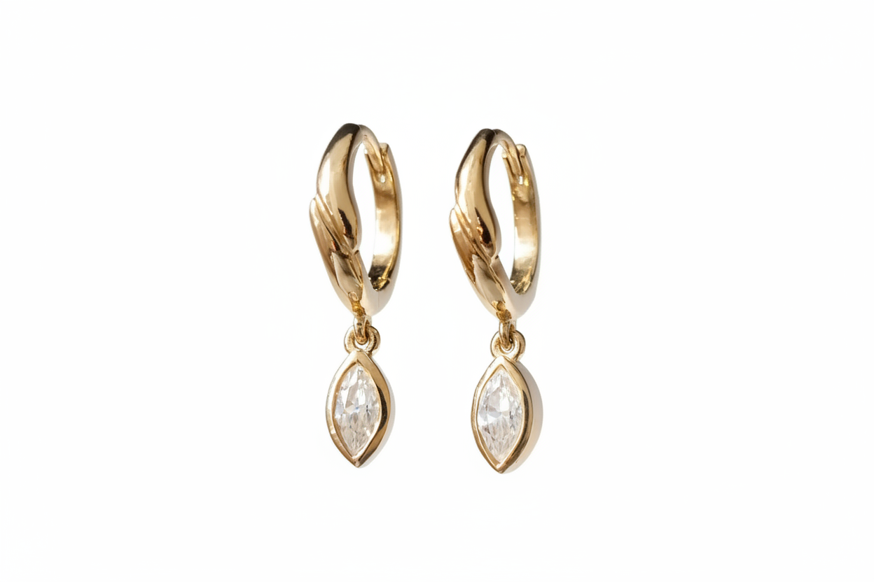 18K-Gold Moissanite Hoop Drop Earrings