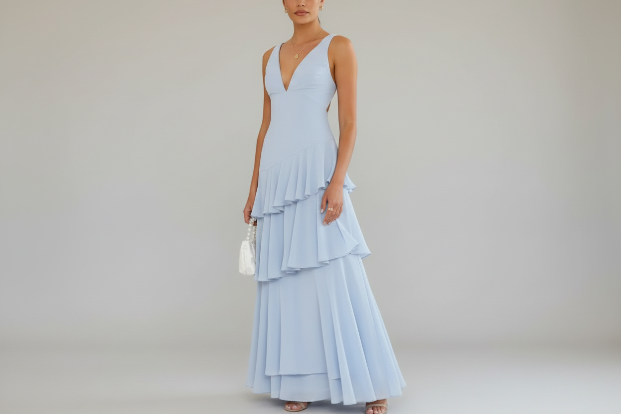 Sleeveless Ruffled Layered Backless Maxi Dress
