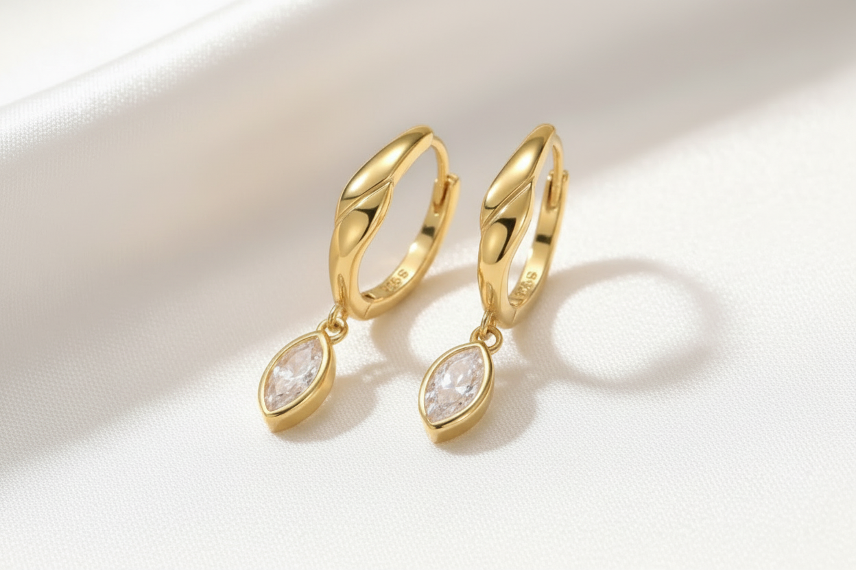 18K-Gold Moissanite Hoop Drop Earrings