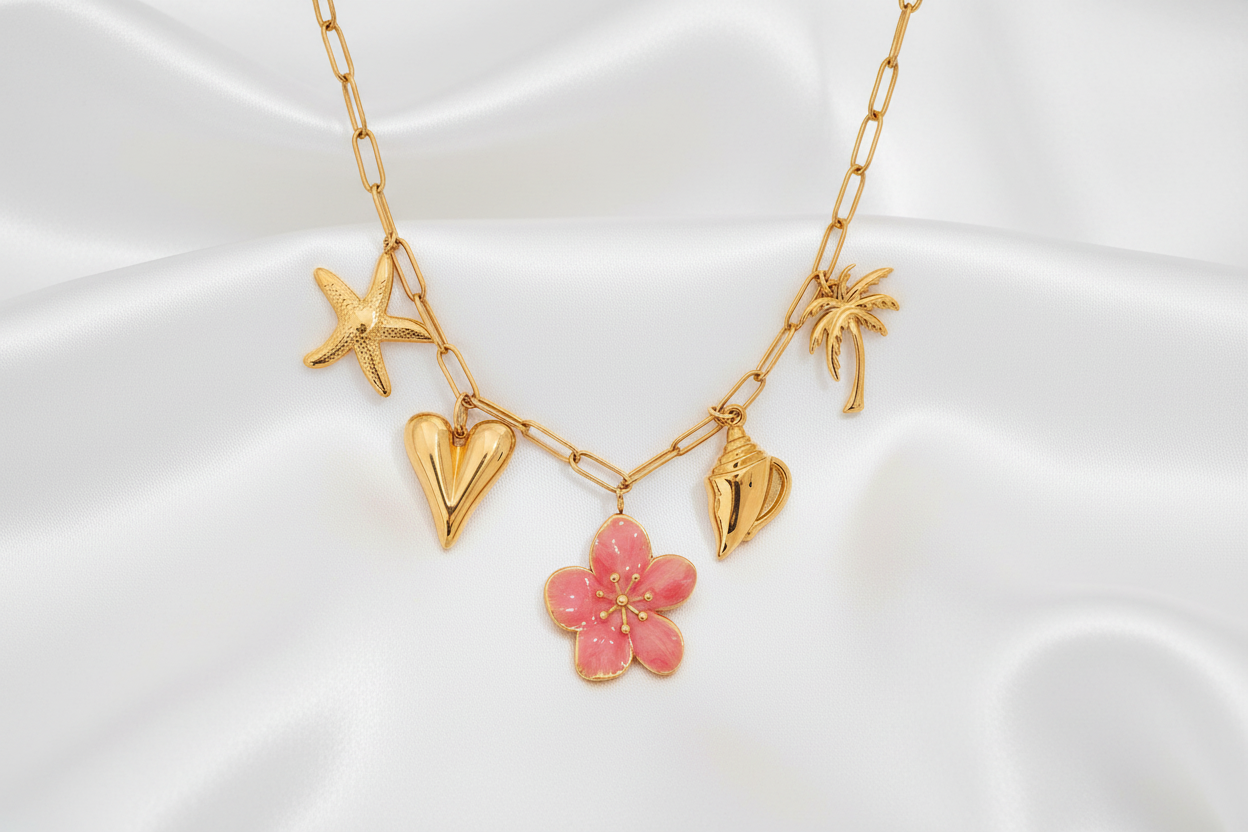 Beach Theme Pendant Necklace with Resin Flower