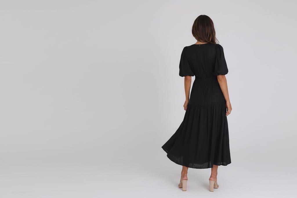 Tiered Puff Sleeve Midi Dress
