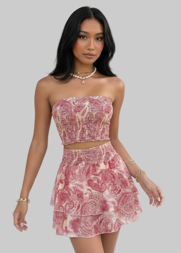 Woman wearing a pink floral skirt