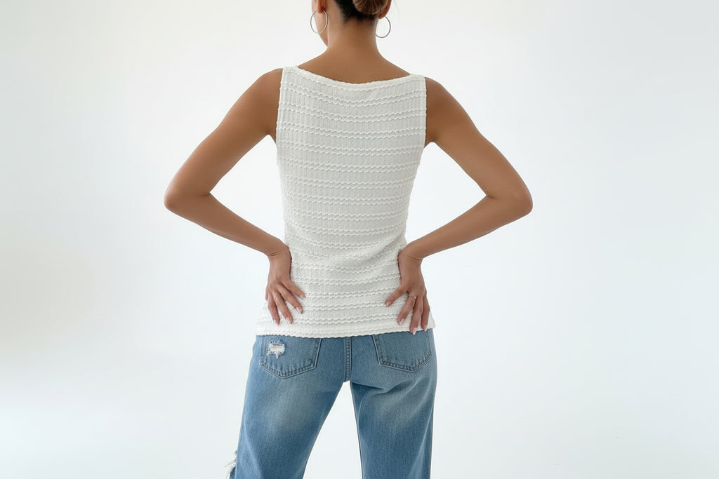 Scalloped Textured Button-Front Top