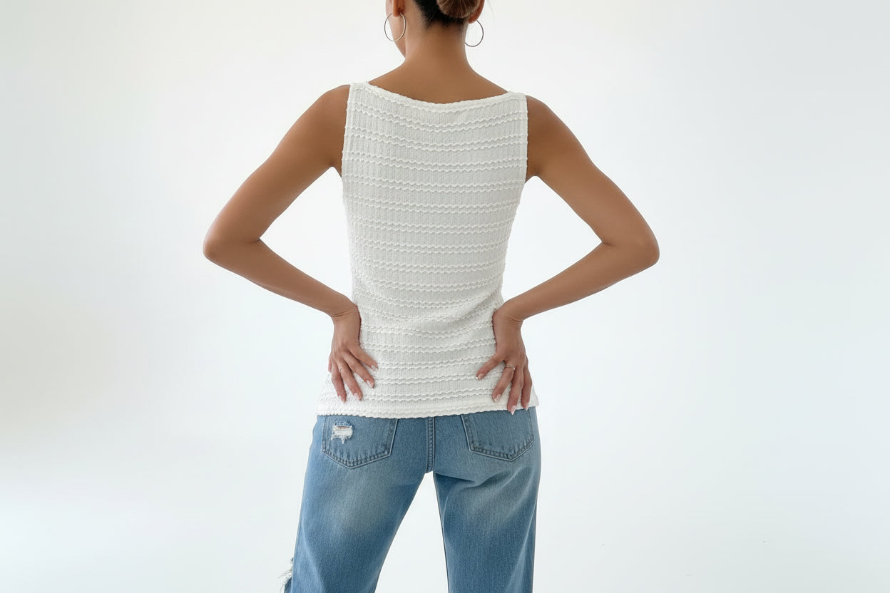 Scalloped Textured Button-Front Top